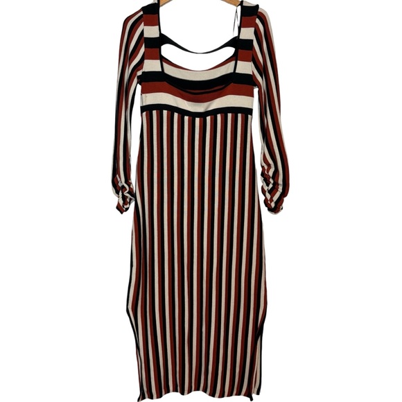Anthropologie Striped Sweater Midi Dress Size M Long Sleeve Casual Open Back - Picture 7 of 13